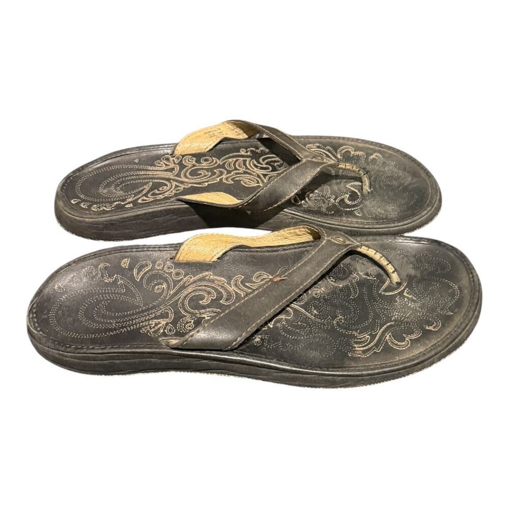 OluKai Panolo W Leather Flip Flop Sandals Women’s Size 9 Black Comfort Thong - Picture 3 of 10